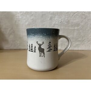 Peppermint & Pine Speckled Deer & Pine Trees Mug Blue/Gray Ombre Stoneware
